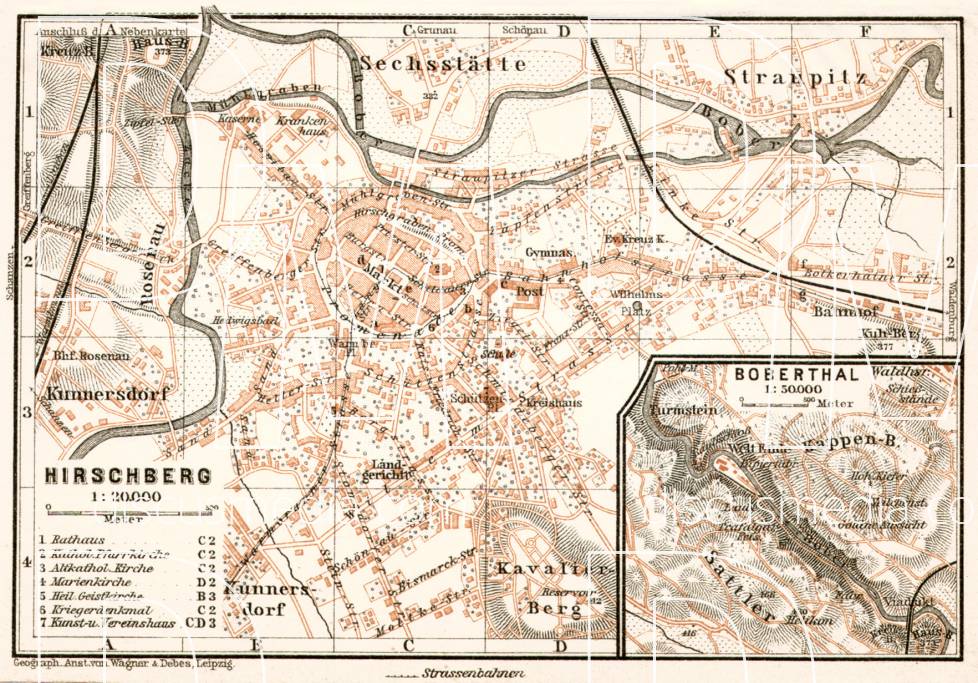 Old Map Of Hirschberg Im Schlesien (jelenia Góra) In 1911. Buy Vintage 