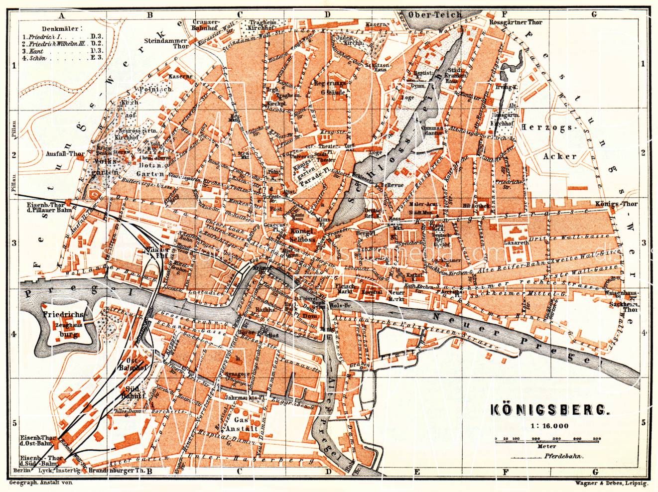 Old map of Königsberg in 1887. Buy vintage map replica poster print or