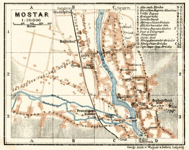 Old map of Mostar in 1929. Buy vintage map replica poster print or ...