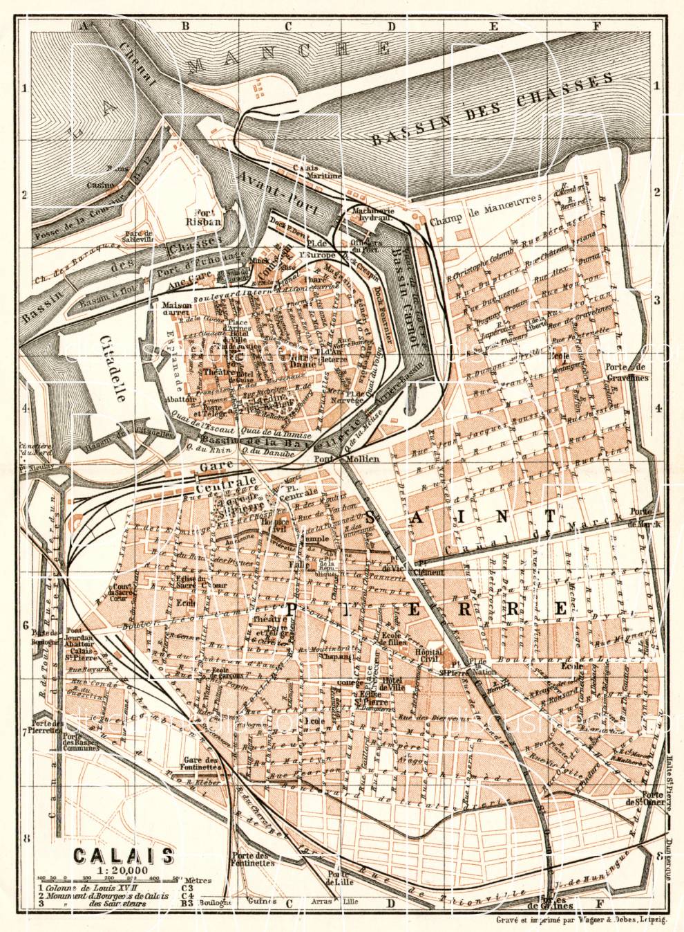 Old map of Calais in 1909. Buy vintage map replica poster print or ...