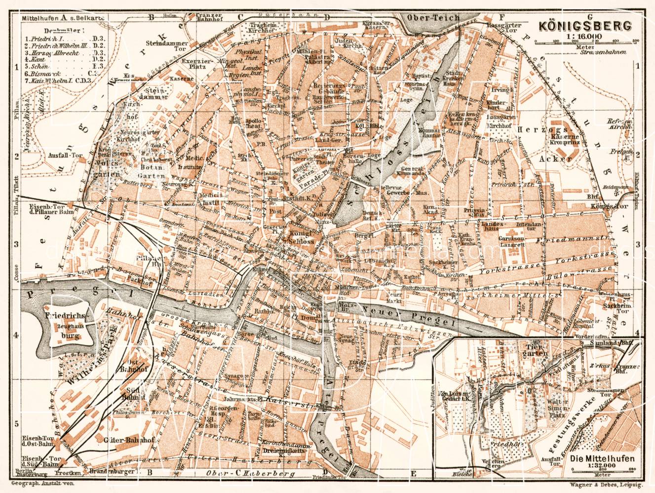 Old map of Königsberg in Preussen in 1911. Buy vintage map replica