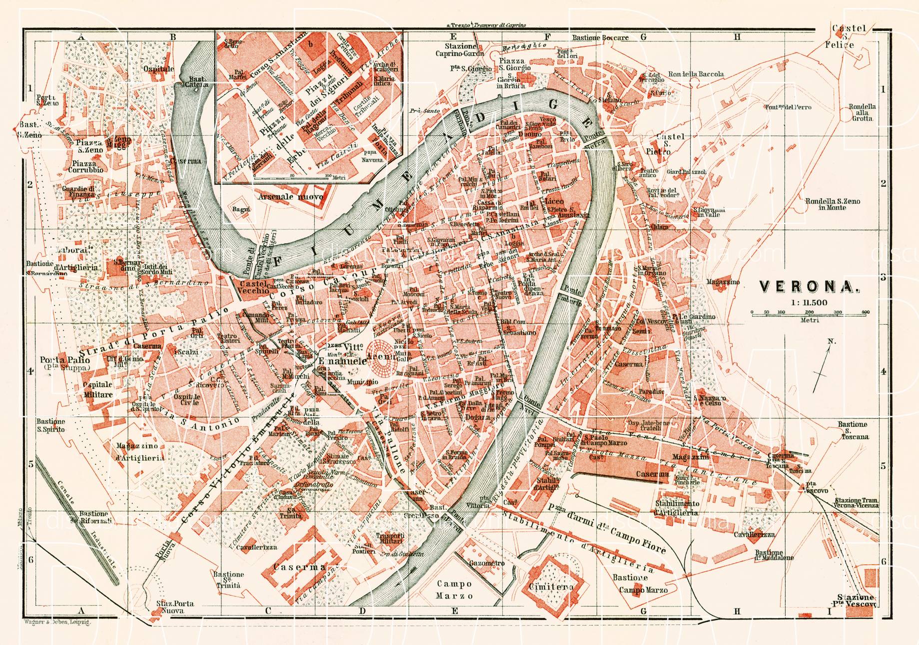 Old map of Verona in 1913. Buy vintage map replica poster print or ...