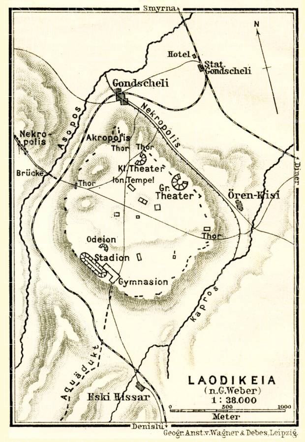 Old map of the site of ancient Laodicea on the Lycus in 1905. Buy 