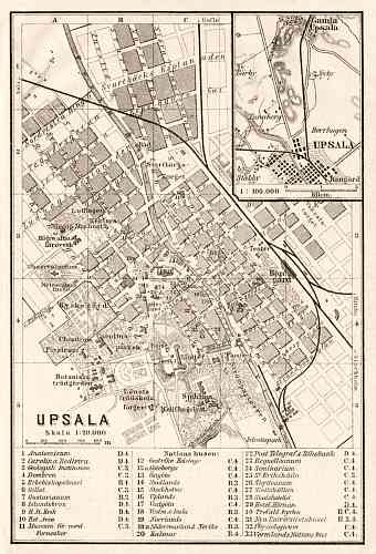 Uppsala (Upsala) city map, 1910