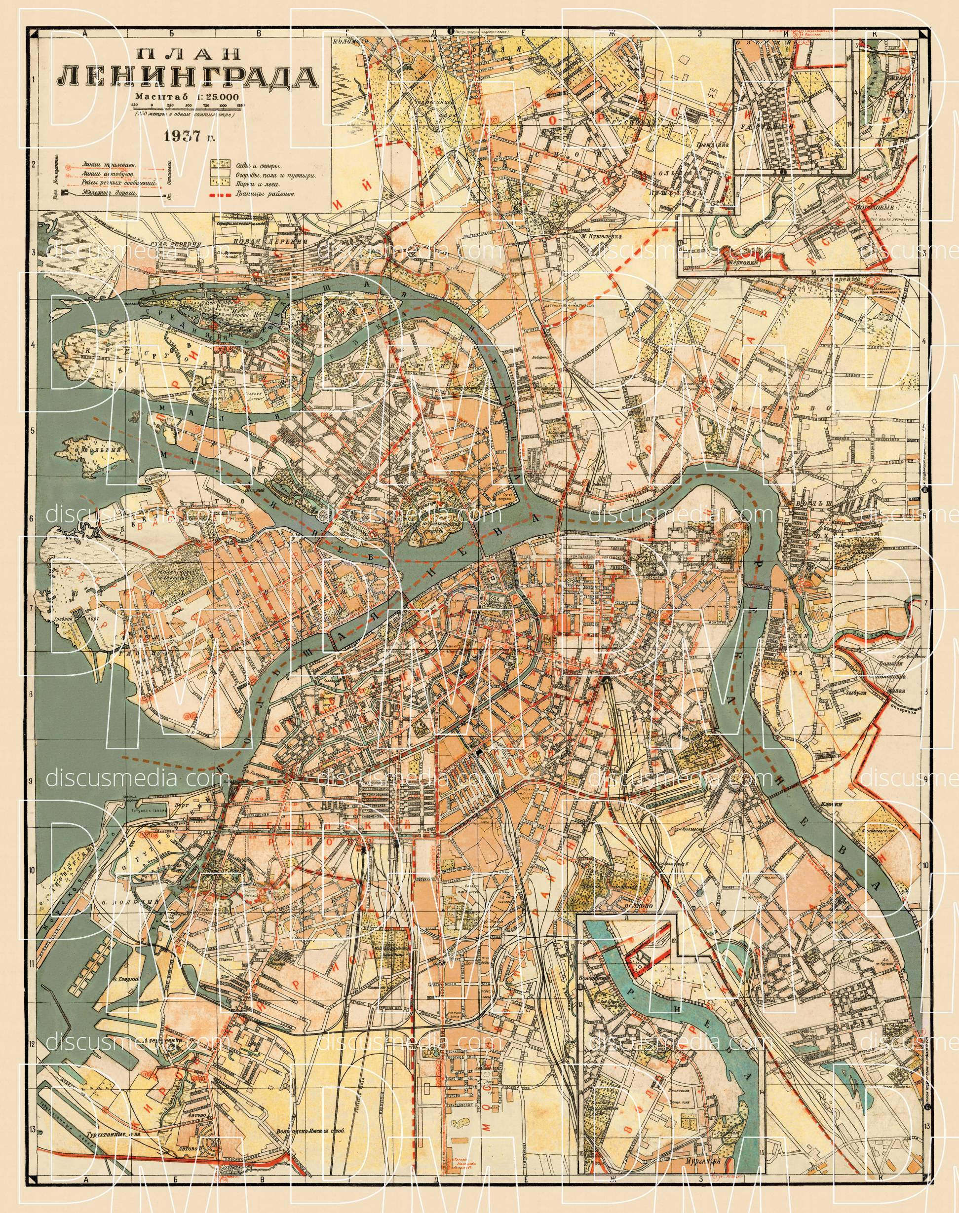 Old map of Leningrad (Saint Petersburg) in 1937. Buy vintage map ...