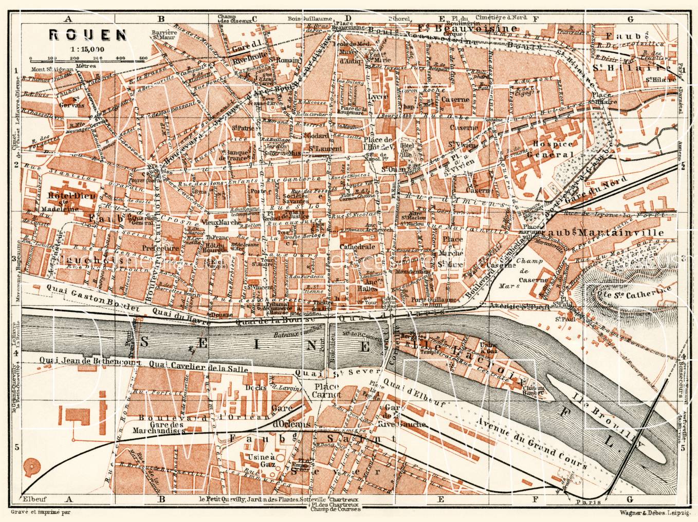 Old map of Rouen in 1913. Buy vintage map replica poster print or ...