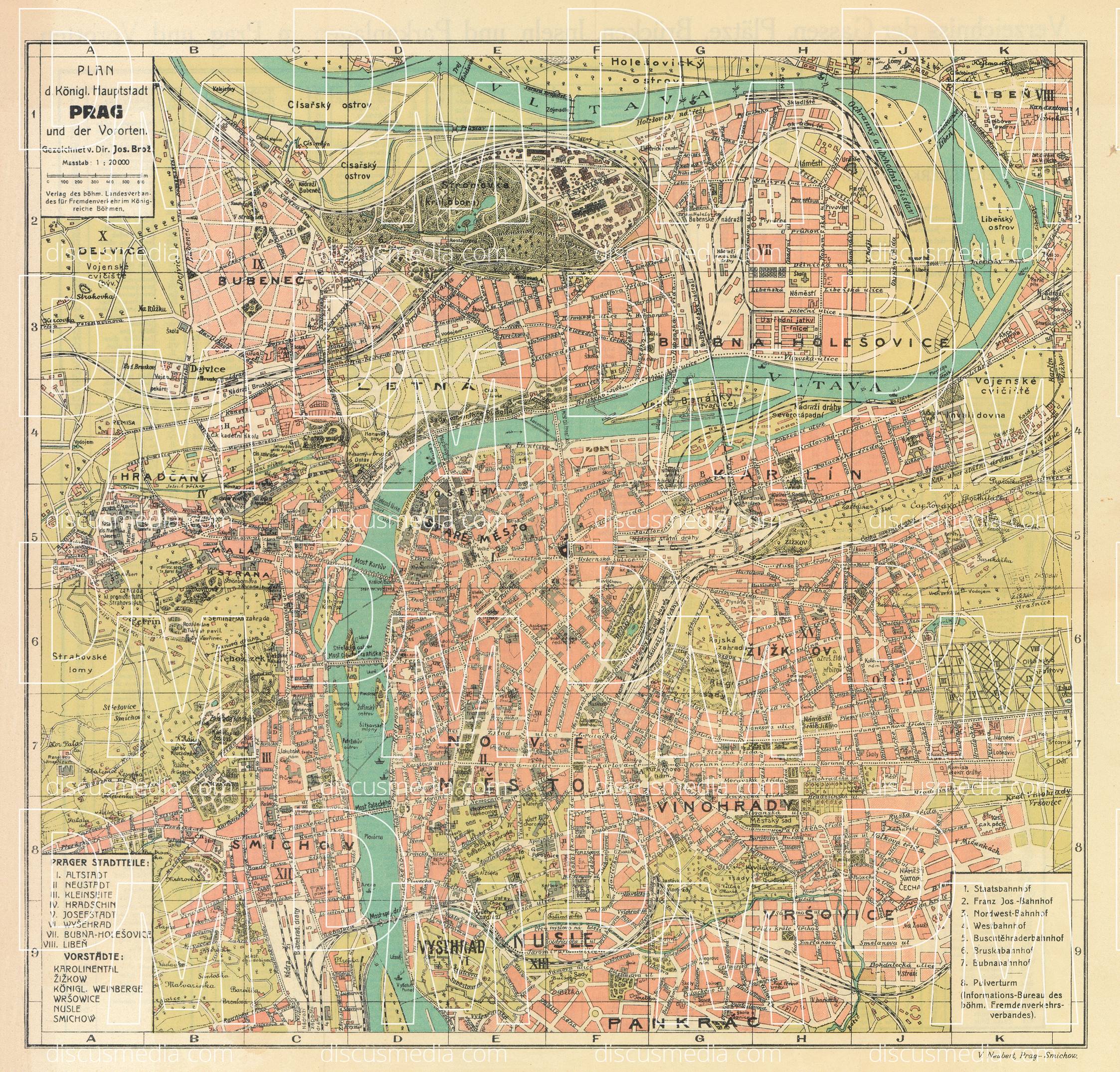 Old map of Praha (Prague) in 1913. Buy vintage map replica poster print ...