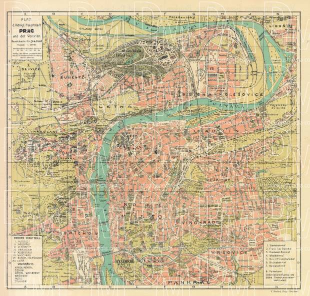 Old map of Praha (Prague) in 1913. Buy vintage map replica poster print ...