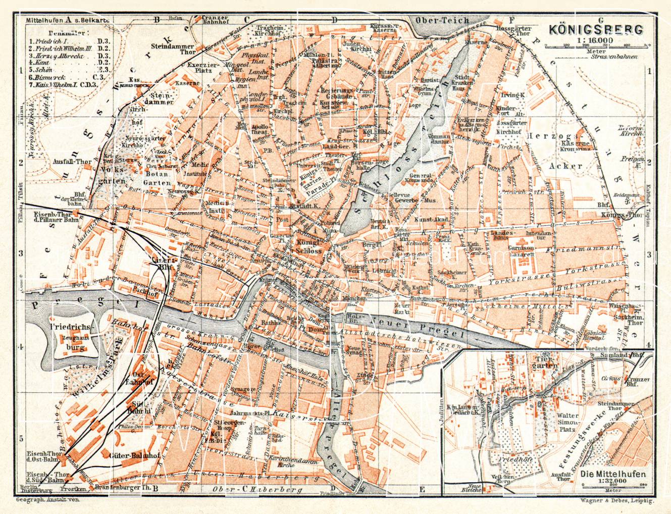 Old map of Königsberg in Preußen in 1906. Buy vintage map replica