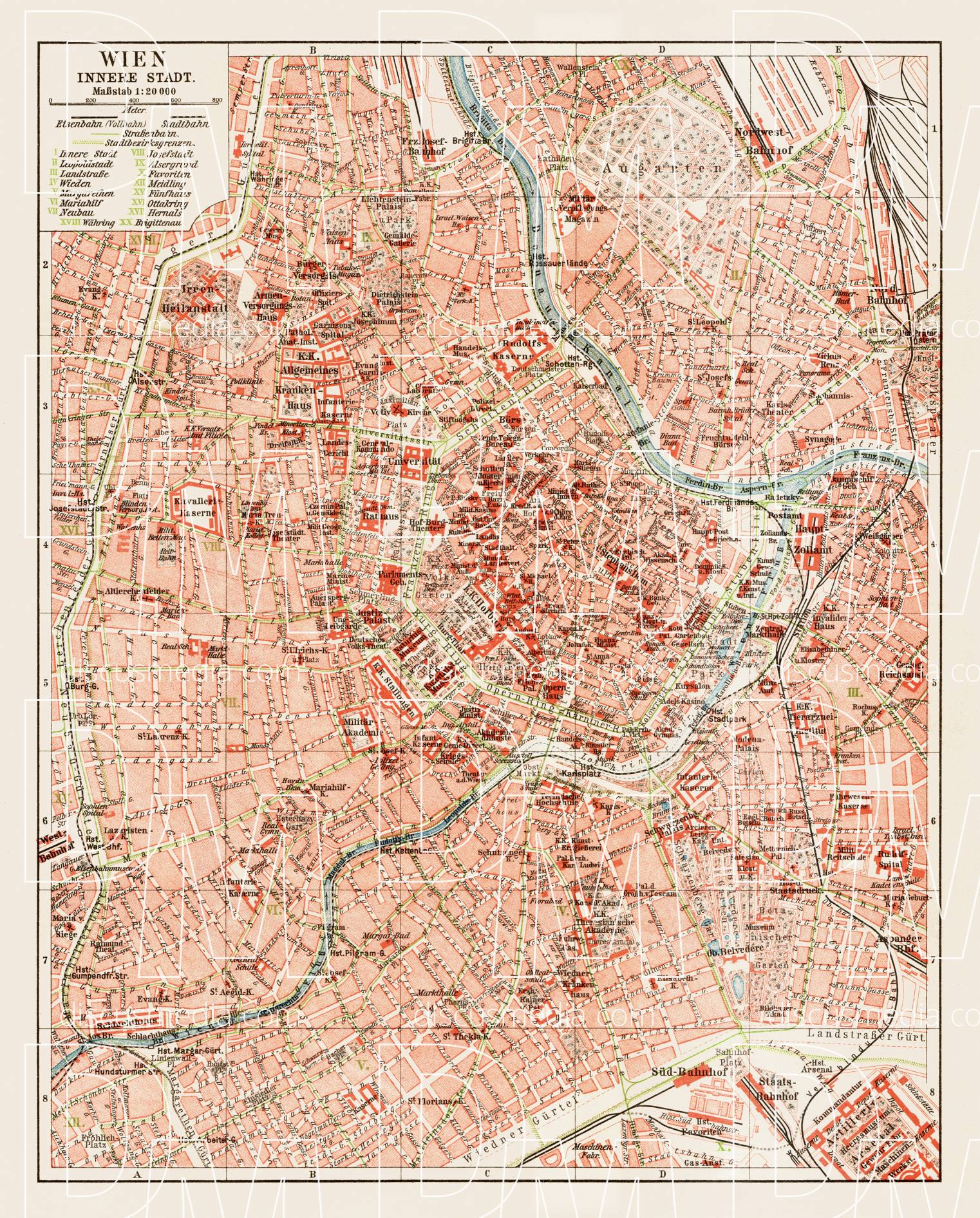 Old map of Vienna (Wien) Center in 1903. Buy vintage map replica poster ...