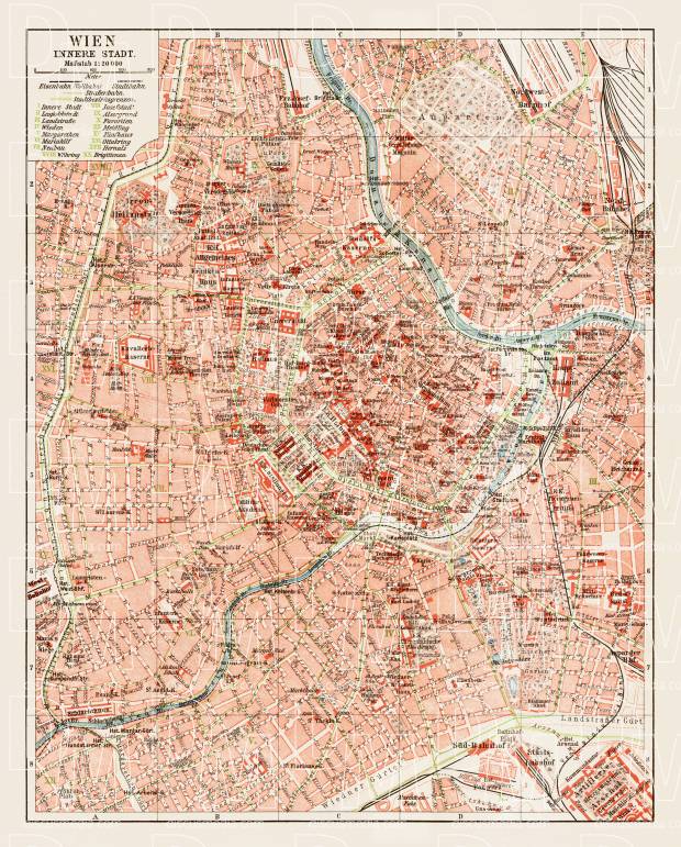 Old map of Vienna (Wien) Center in 1903. Buy vintage map replica poster ...