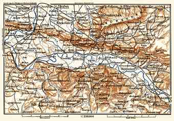 Weser river course map from Minden to Hameln, 1887