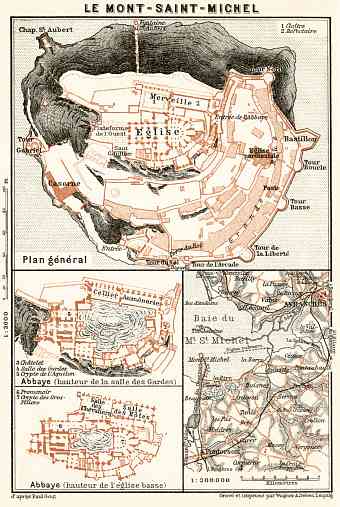 Mount Saint Michael (Mont Saint Michel) and environs map, 1909