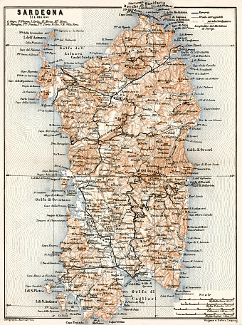 Sardinia (Sardegna) map, 1912