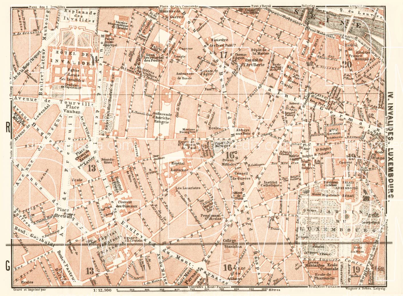 Old map of Invalides and Luxembourg in Paris in 1903. Buy vintage map ...