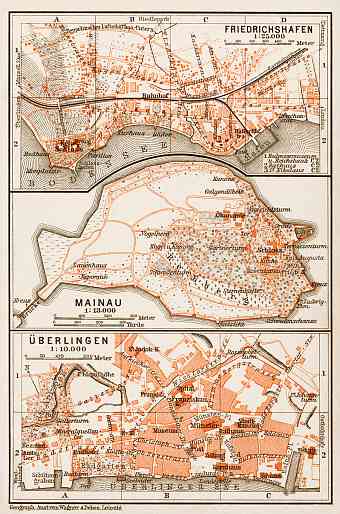 Friedrichshafen, Mainau and Überlingen town plans, 1909