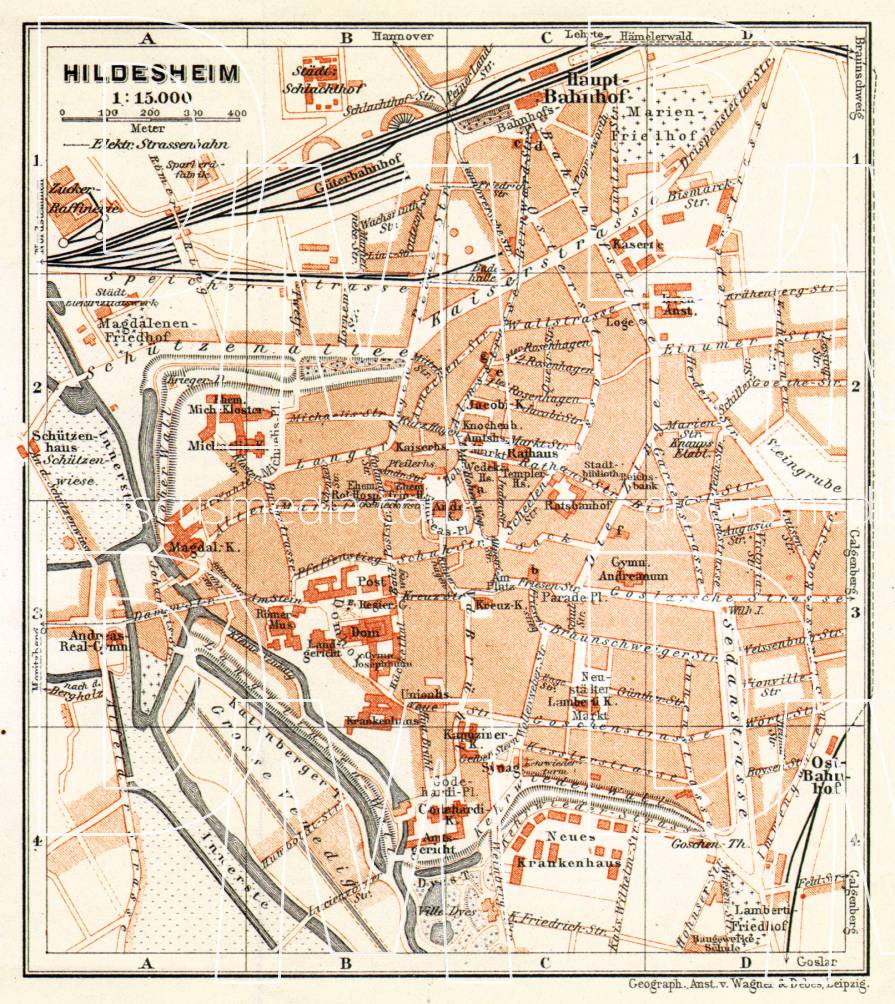 Old map of Hildesheim in 1906. Buy vintage map replica poster print or