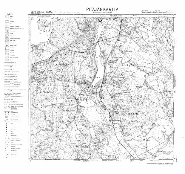 Old map of Imatra and close surrounding in 1945. Buy vintage map replica  poster print or download picture