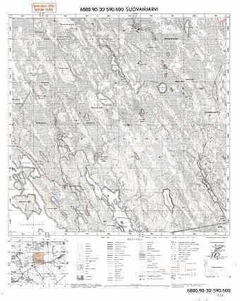 Suovanjarvi Lake. Suovanjärvi. Topografikartta 521106. Topographic map from 1939