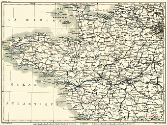 France, northwestern part map, 1913