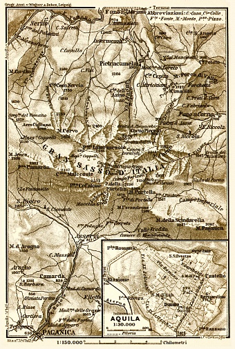 L´Aquila town plan (with Gran Sasso d´Italia environs map), 1912