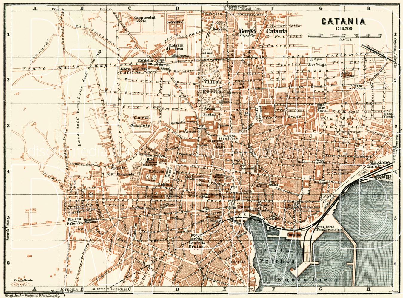 Old Map Of Catania In 1929. Buy Vintage Map Replica Poster Print Or ...