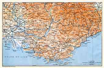 Riviera from Arles through Marseille to Nice map, 1913