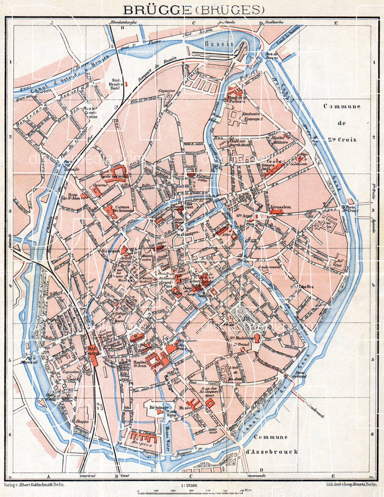 Old map of Brügge (Bruges) in 1908. Buy vintage map replica poster ...