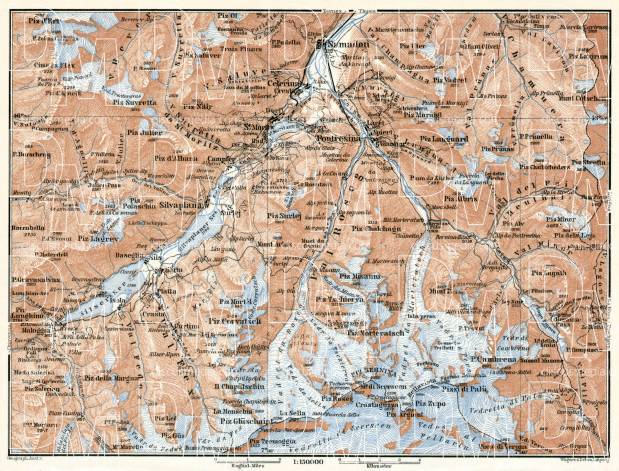 Old map of Upper Engadin Valley in 1909. Buy vintage map replica poster ...