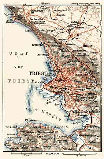 Triest (Trieste) environs map, 1911