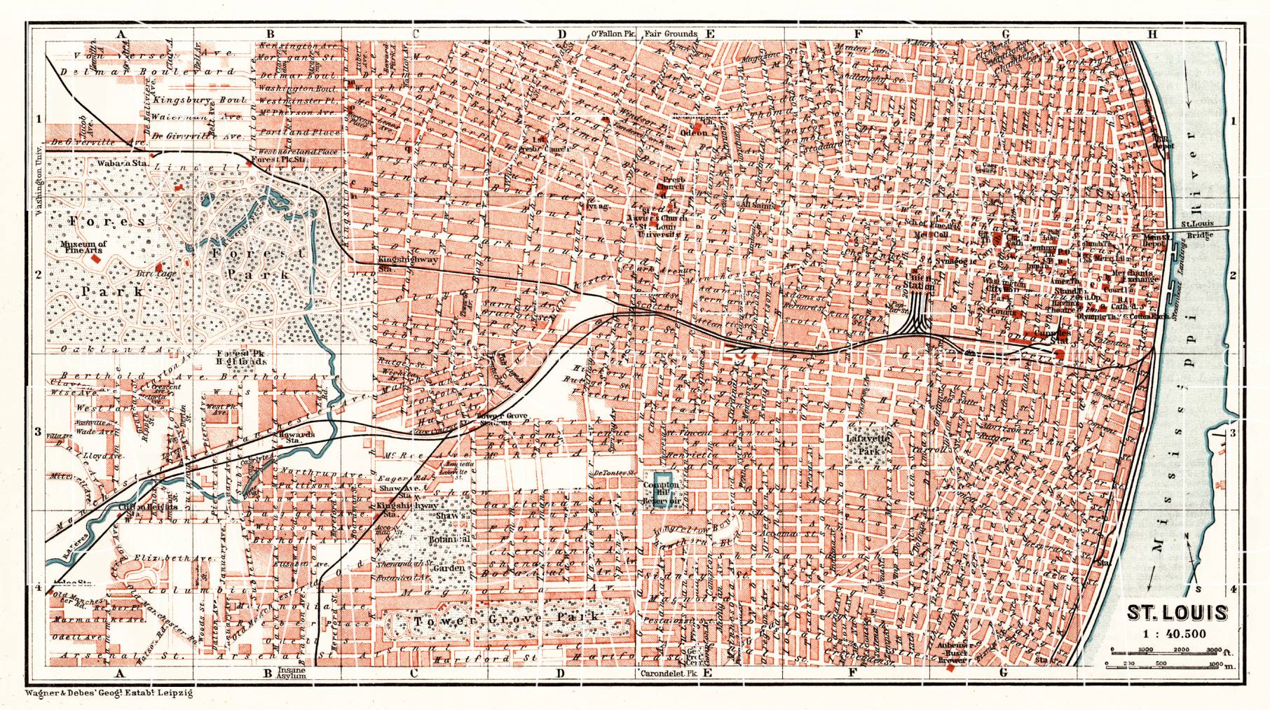 Old map of St. Louis in 1909. Buy vintage map replica poster print or