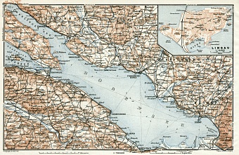 Lindau town plan with Lake Constance (Bodensee), 1909