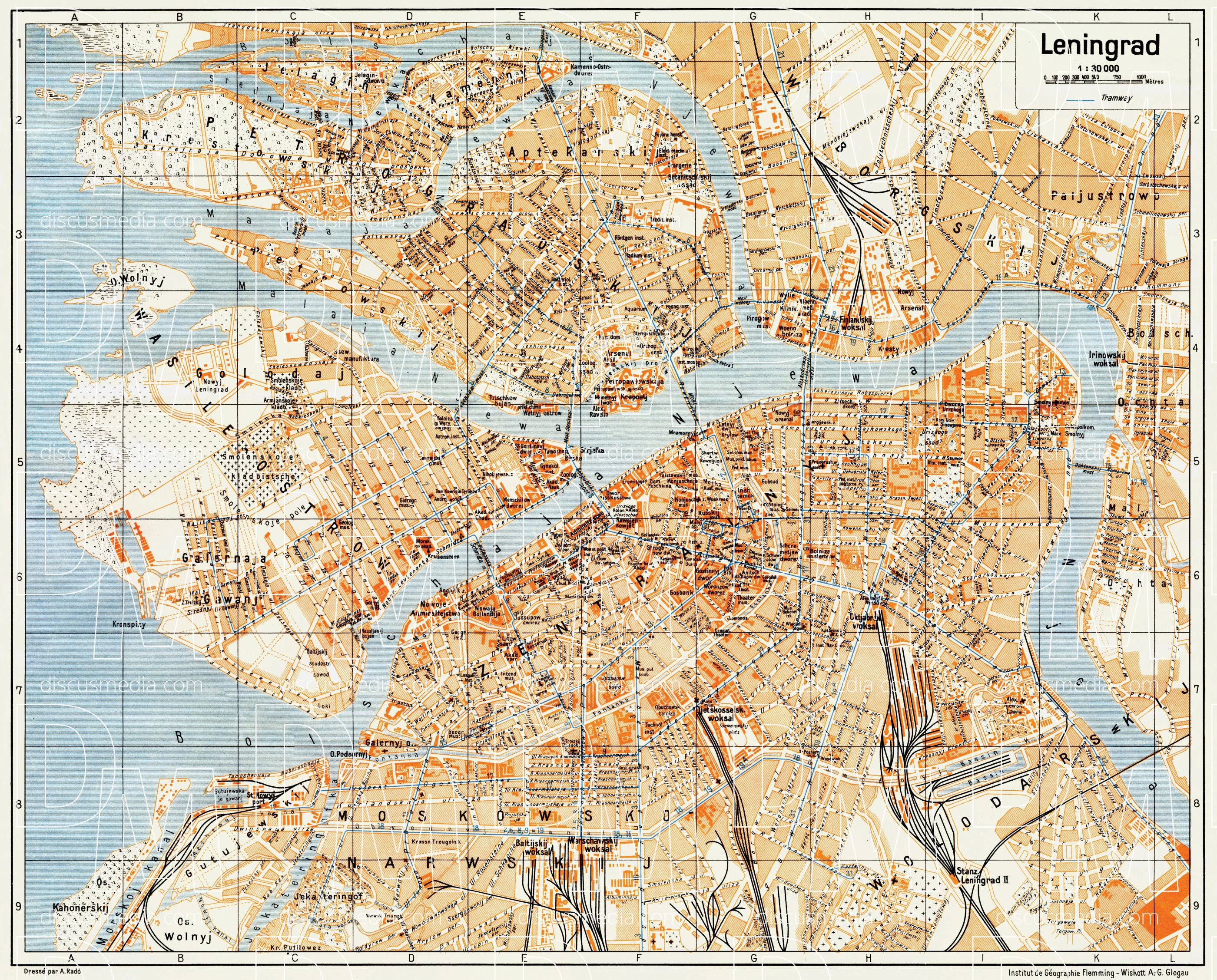 Old map of Leningrad (Saint Petersburg) in 1928. Buy vintage map