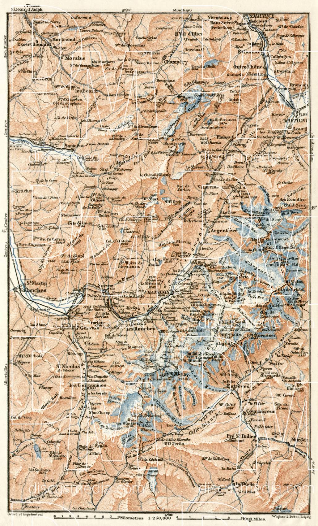 Old Map Of Chamonix And Sixt Valleys In Buy Vintage Map Replica