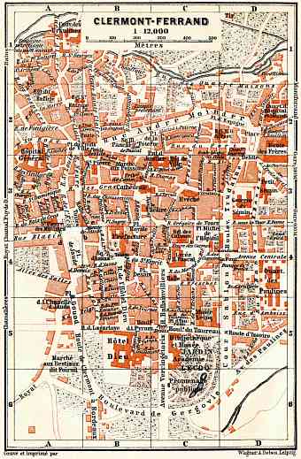 Clermont-Ferrand city map, 1885