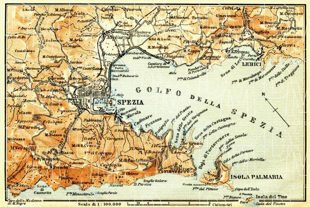 Old map of the vicinity of Spezia in 1908. Buy vintage map replica ...