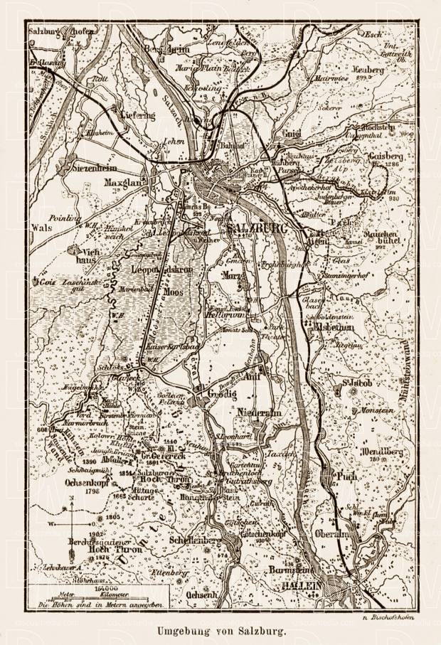 Old map of Salzburg nearer vicinity in 1903. Buy vintage map replica ...