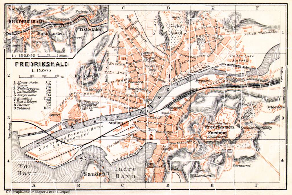 Old map of Fredrikshald (Halden) and vicinity in 1911. Buy vintage map ...