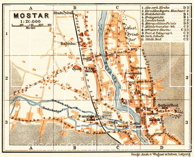 Old map of Mostar in 1911. Buy vintage map replica poster print or ...