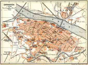 Saragossa (Zaragoza) city map, 1899