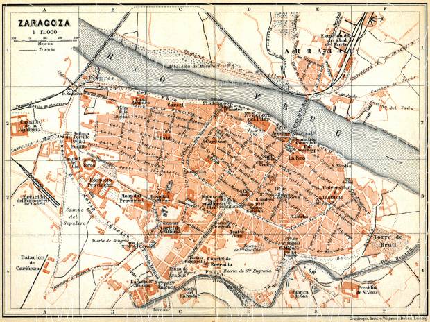 Old map of Saragossa (Zaragoza) in 1899. Buy vintage map replica poster ...