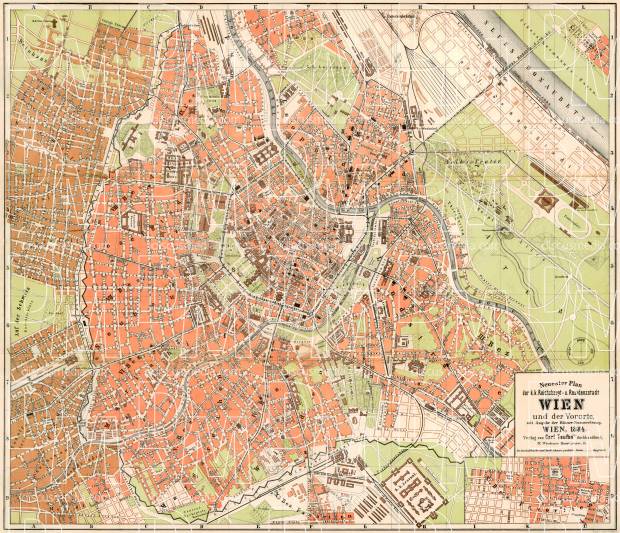 Old map of Vienna (Wien) in 1884. Buy vintage map replica poster print ...