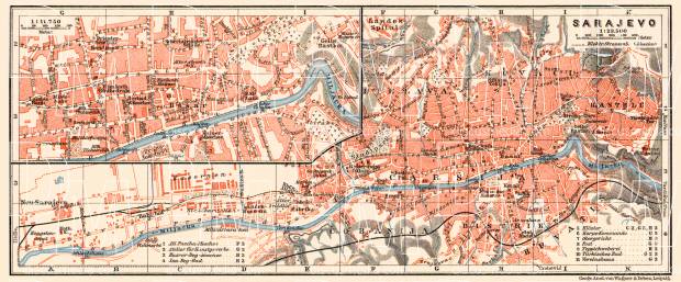Old map of Sarajevo in 1913. Buy vintage map replica poster print or