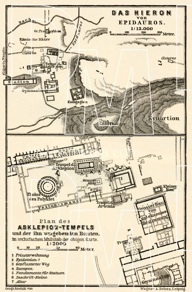 Old Map Of Epidaurus Hieron And Asclepieion In Buy Vintage Map