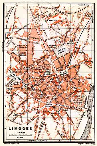 Limoges city map, 1885