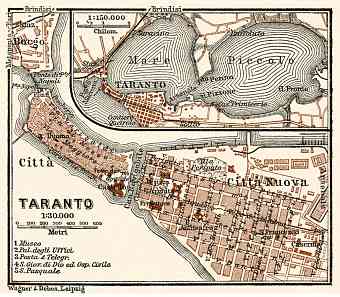 Taranto, city map. Environs of Taranto map, 1929