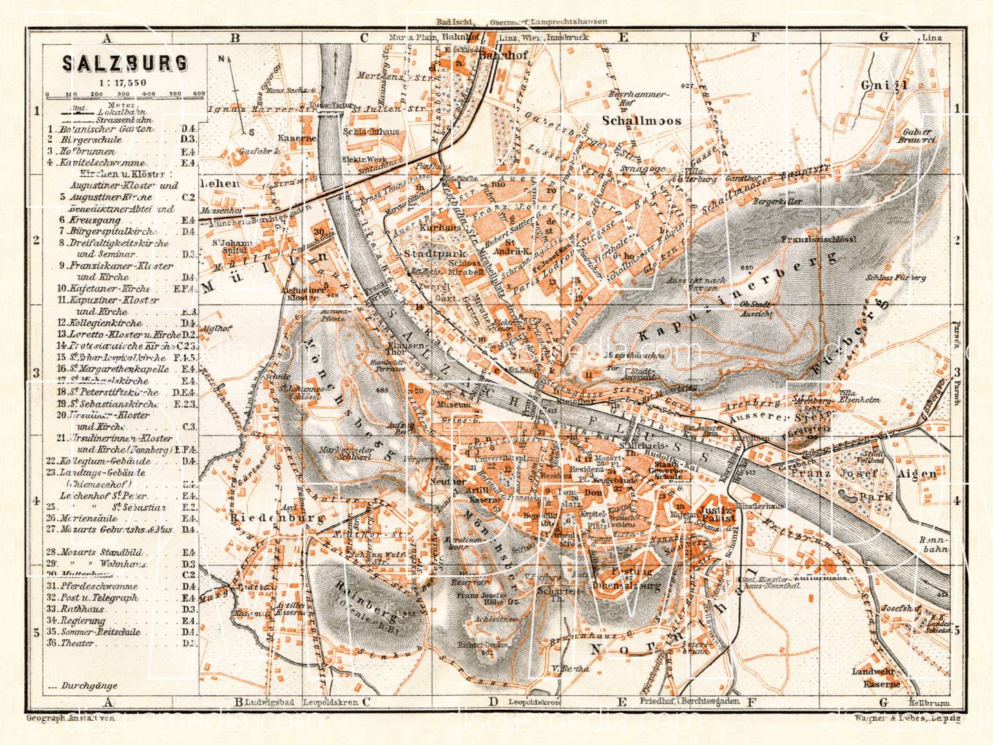 Old map of Salzburg in 1911. Buy vintage map replica poster print or ...