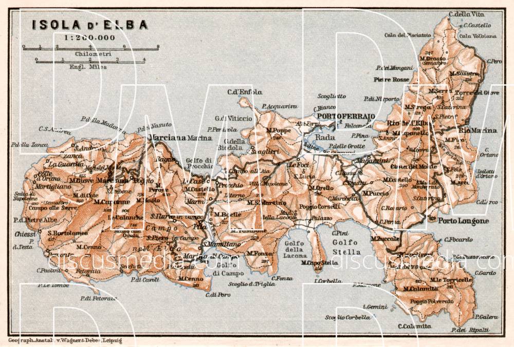 Old map of the Elba Island in 1909. Buy vintage map replica poster ...