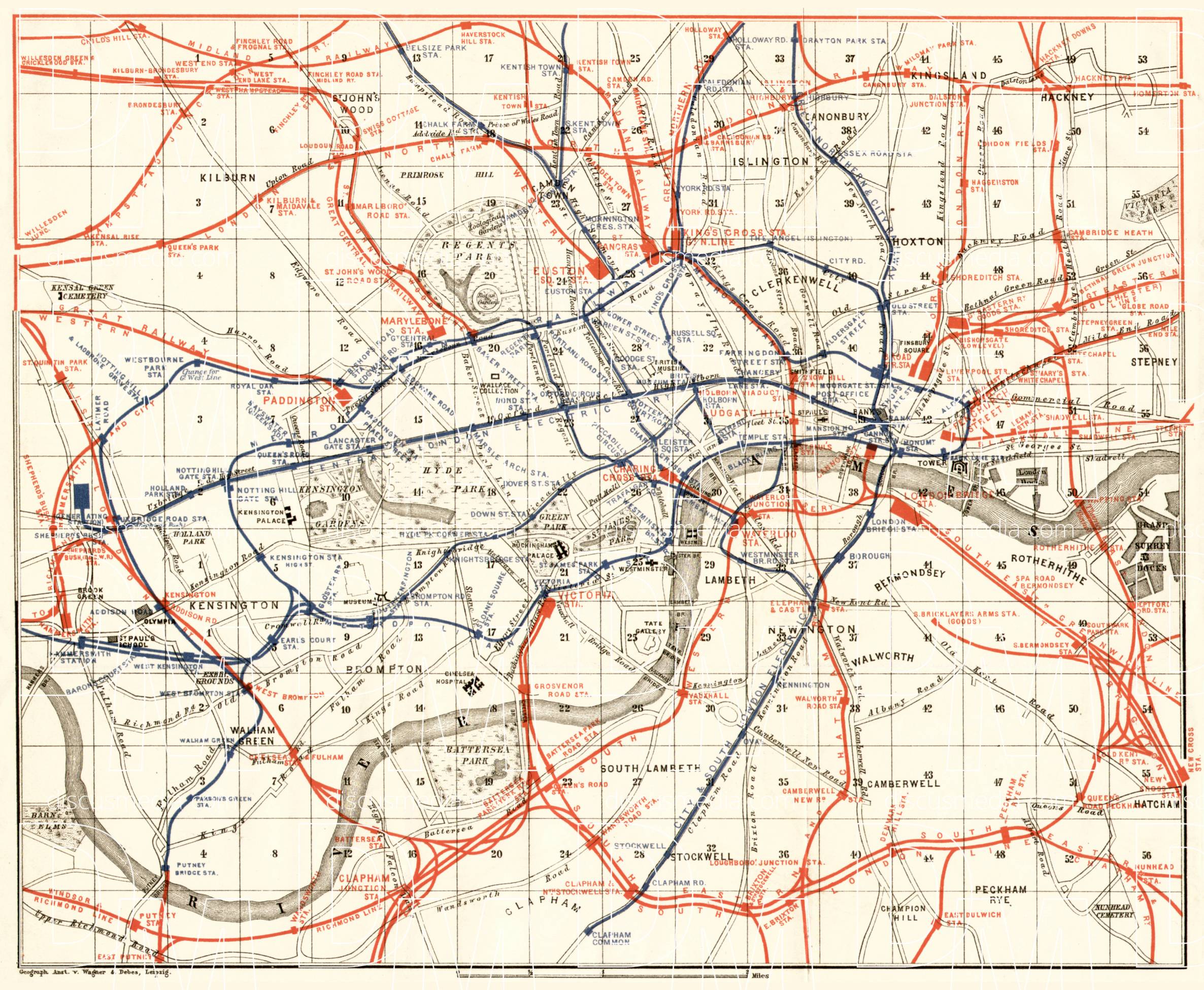 Old map of London rail and the Tube networks in 1906. Buy vintage map ...