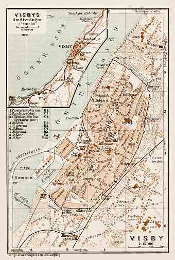 Visby (Wisby) city map, with map of Visby suburbs, 1929